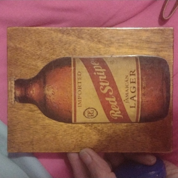 Homemade Red Stripe Lager Wooden Magnet - Picture 3 of 3